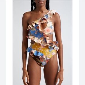 Zimmermann Women's White August Asymmetric Frill One Piece Swimsuit